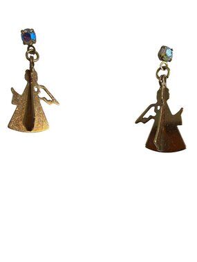 Vintage Avon 3D Angel Dangle Earrings Aurora Borealis Rhinestone Estate 1"
